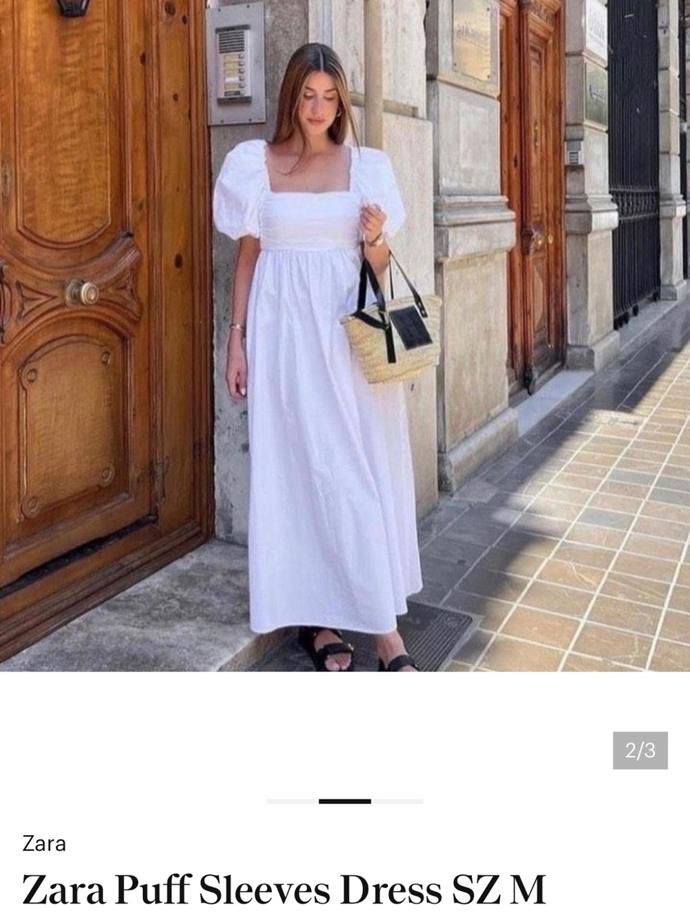 Zara White Puff Sleeve Midi Dress